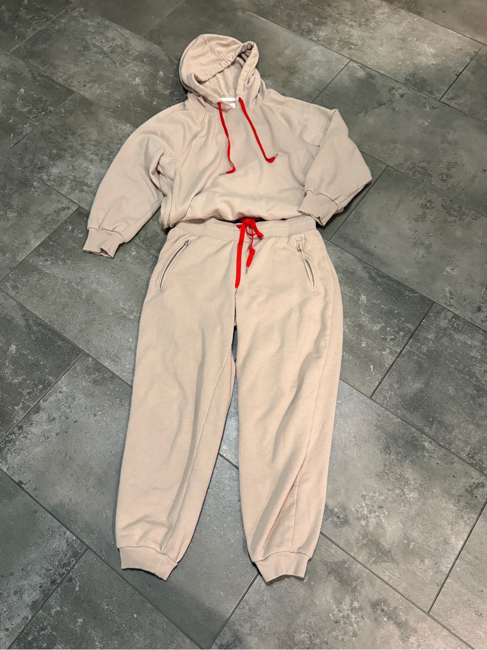 Lou and Grey Women’s Cozy Beige Jogger Pants with Red Drawstring